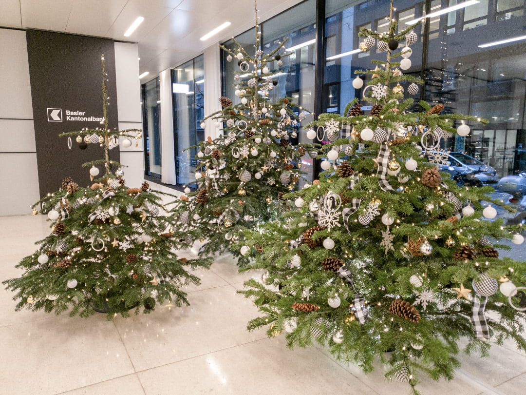 Weihnachtsbäume in der Filiale