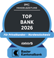 Die Basler Kantonalbank wurde in der Umfrage durch die SonntagsZeitung zur Nordwestschweizer «Top Bank 2025» für Privatkunden gekürt.