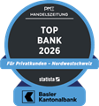 Die Basler Kantonalbank wurde in der Umfrage durch die SonntagsZeitung zur Nordwestschweizer «Top Bank 2025» für Privatkunden gekürt.